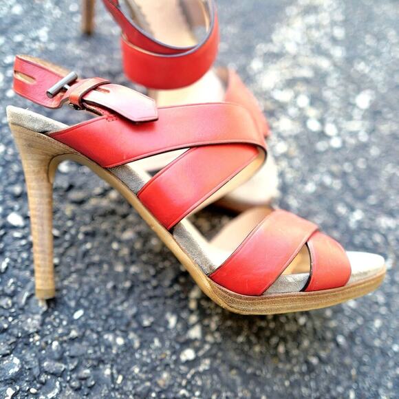 Reed Krakoff Coral Leather Platform Heels | Wedding Guest | Italian Summer Chic - Picture 2 of 14